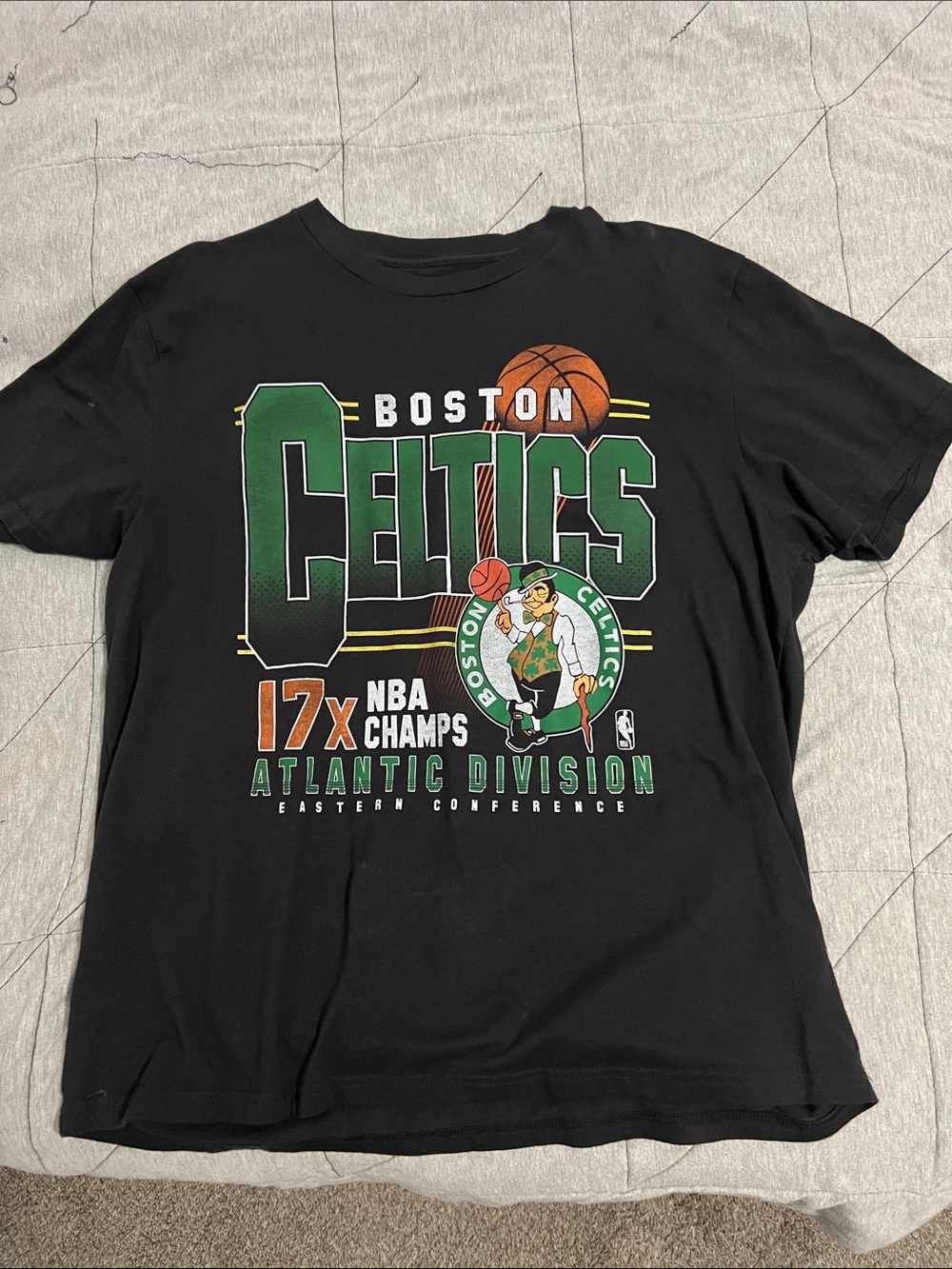 Hollister Black Boston Celtics Graphic Tee with Green and Orange Accents